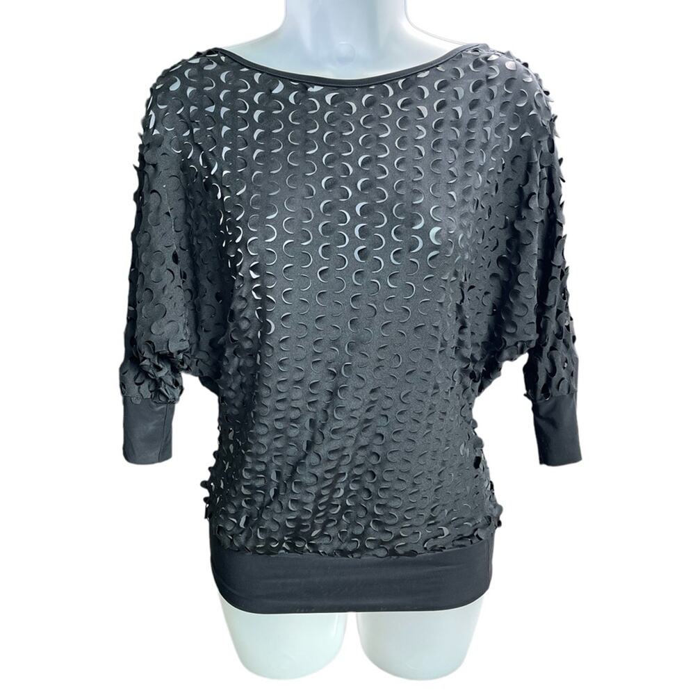 Women's Black Elbow Dolman Sleeve Cut Out Scoop Neck Blouse